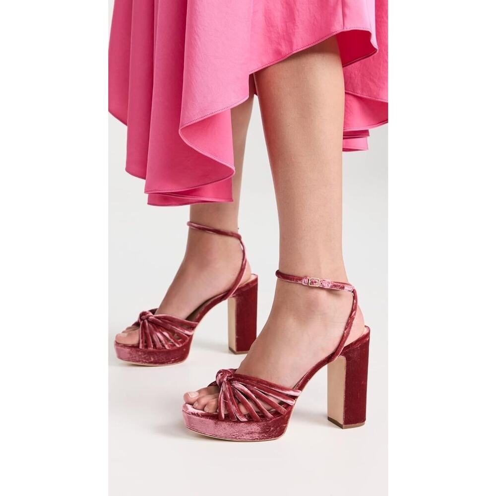 LOEFFLER RANDALL Rivka Knotted Velvet Platform Sandals Tea Rose Size 38.5